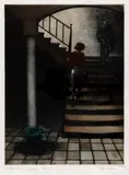 Up the Stairs Darkly by Peter Kosowicz limited edition, etching, sold Dec 2018
