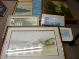 Print - mountainscape with cottage to the foreground by L Baxter framed limited edition, print, sold Dec 2018