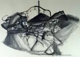 Abandoned Bedstead on the Valleys Road by Colin Jones, mixed media, sold Oct 2018