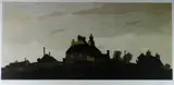 Coloured print - hilltop cottages & trees with by Kyffin Williams Ra limited edition, print, sold Oct 2018