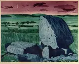 Colour etching - Gower landscape with neolithic standing by John Brunsdon limited edition, Stone', signed fully in pencil, sold Oct 2018