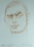Print - portrait of Carwyn James by Andrew Vicari coloured limited edition, print, sold Oct 2018