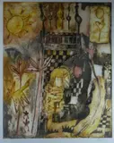 Coloured print - semi-abstract with animals by Rachel Holloway limited edition, 1989, print, sold Oct 2018