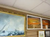 And a pair of modern sunset seascapes by Large gilt framed print of warships, print, offered Aug 2018