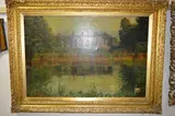 Drakelow Hall South Derbyshire with swans in the foreground by Cecil Bernard, oil on canvas, sold Oct 2017