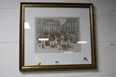 (b.1953-), The Royal Exchange, busy street scene set in the late 19th Century, by Diane Elson, watercolour and ink, sold Oct 2017