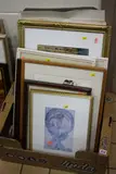 folder of student's artwork, framed prints and paintings including a Venetian scene watercolour, indistinctly signed lower left, 27cm x 41cm (one box) by Painting And Prints, watercolour, sold Oct 2017
