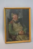 Man seated in an armchair wearing hat and apron and smoking a pipe by Wilhelm Friedrich Giessel, oil on board, sold Oct 2017