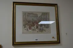 (b.1953-), The Royal Exchange, busy street scene set in the late 19th Century, by Diane Elson, watercolour and ink, sold Oct 2017
