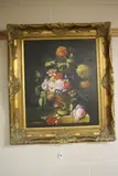 STILL LIFE OF A VASE OF FLOWERS ON A LEDGE, oil on canvas, signed lower left, 59.5cm x by P. Gallimand, oil on canvas, sold Aug 2017