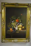 Still life bow of grapes, peaches, raspberries, flowers and marrow on a ledge by N. Bianchi, oil on canvas, sold Aug 2017