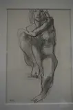 pencil sketch of a female nude with right knee raised, signed with by Ralph Brown, pencil, sold Aug 2017