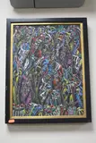 FRUIT SELLARS, abstract study of figures with baskets of fruit, acrylic and mixed by Rene Haspil, acrylic and mixed, sold Jul 2017