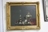 Still life of Ewer, fruit and lamp on a shelf, oil on canvas, by Jozsef Molnar, oil on canvas, sold Jul 2017