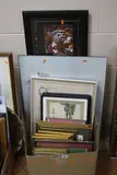 a box of pictures to include prints of Wild cats, a watercolour of a bullfinch, etc (one box and two loose) by Pictures And Prints, watercolour, sold Jul 2017