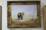 Bull elephant, oil on canvas, signed lower right, 44.5cm x 59. by David Waller, oil on canvas, sold Jul 2017