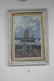 Boats in an estuary, oil on board, signed lower right, label by John Neale, oil on board, sold Jul 2017