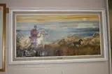 Mustering Wild Horses in Rhone Delta, oil on canvas, signed lower right, titled by Edith Rollin, oil on canvas, sold Jul 2017