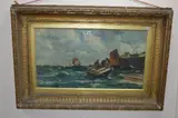 Towing Timber, Bournmouth by E. Ellis, oil on canvas, sold Jul 2017