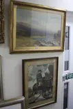 Expansive river landscape with sheep grazing, mountains beyond, initialled lower left by Initialled Emw, watercolour, sold Jul 2017