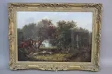 Forest of Fontainebleu of France, with figures in a clearing to the distance by Joseph Thors, oil on canvas, sold Jun 2017