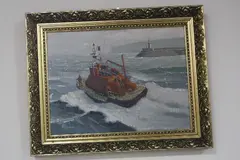 Torbay Lifeboat (Edward Bridges) leaving the harbour by W. H. Stockman, oil on canvas, sold Jun 2017