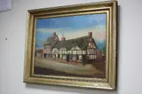 oil on canvas, thatched cottages, gilt framed, approximately 50cm x 64.5cm by Marston. T, oil on canvas, sold May 2017