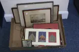 a box of watercolours, prints, modern oil on fabric, modern paintings on leaves, etc (one box) by Pictures And Prints, oil, sold May 2017