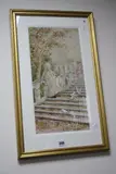 An Autumn Day, young lady seated on the balustrade of some steps, with doves at her feet by B Kaufman, watercolour, sold May 2017