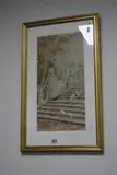 An Autumn Day, young lady seated on the balustrade of some steps, with doves at her feet by B Kaufman, watercolour, sold May 2017