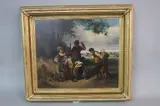 The Villager's ruin, 17th Century soldiers seated in a woodland clearing, using a by Baronesse B. Lois, oil, sold Apr 2017