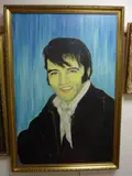 head and shoulders portrait of Elvis Presley, oil on canvas by E N Mooney, 1988, oil on canvas, sold Apr 2017