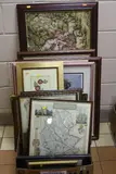 a box of pictures including facsimile maps, together with six loose pictures, including an oil on canvas and Limited Edition print (box and loose) by Pictures And Prints, oil on canvas, sold Apr 2017