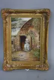 At The Cottage Door, oil on board, signed lower right, worn by Ethelene Eva Dell, oil on board, sold Mar 2017