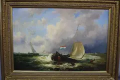 (20th Century), French fishing vessel on shore in a stormy seascape, oil on canvas, by Matt Thomas, oil on canvas, sold Mar 2017