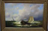(20th Century), French fishing vessel on shore in a stormy seascape, oil on canvas, by Matt Thomas, oil on canvas, sold Mar 2017