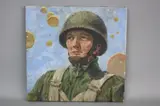 (1880-1952), Portrait of a World War II Airman with nine yellow parachutists coming down behind him by Thomas Cantrell Dugdale, oil on canvas, sold Mar 2017