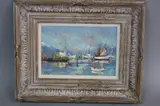 (b.1922), Le Port, oil on board, signed lower left, signed and titled verso under by Michael D'Aguilar, oil on board, sold Mar 2017