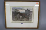 The Close of Day, Sheep resting in a pasture at sunset, half timbered farmstead and church beyond by William Paton Burton, 1865, watercolour, sold Mar 2017
