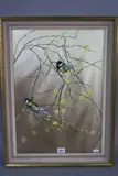 Blue tits amongst forsythia, watercolour, signed and dated (19)74 lower left, by Robin Gibbard, watercolour, sold Mar 2017