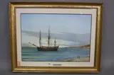 H.M.S. Endeavour, moored near a beach with natives on the shoreline, watercolour, by C.a. de Vries, 1987, watercolour, sold Mar 2017