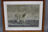Cheetah at watering hole, pastel, signed lower left, approximately 52cm x by Kim Donaldson, pastel, sold Mar 2017