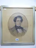 head and shoulders of a young gentleman, pastels, oval, dated 1850, 27cm x 22.5cm by Monogrammed Cul, 1850, drawing, sold Feb 2017