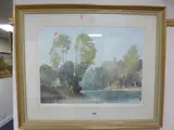 river landscape print, signed in pencil lower right with by William Russell Flint, print, sold Feb 2017