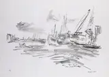 The Port of London II Signed and numbered 68/75 Lithograph 63 x 90cm ++Good condition by Oskar Kokoschka, Lithograph, sold Dec 2016