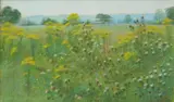 An August Foreground, Wetley Moor, 1900 pastel on paper, framed, and a watercolour of a young girl returning to her cottage by George Cartlidge, framed by George Cartlidge, pastel on paper, offered Nov 2016