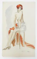 Seated nude with red hair by Dorte Clara Dodo Burgner, watercolour on paper, sold Nov 2016