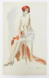 Seated nude with red hair by Dorte Clara Dodo Burgner, watercolour on paper, sold Nov 2016