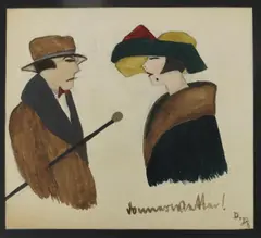 The Conversation watercolour on paper, the reverse with a pencil drawing of a woman, mounted signed Dodo and indistinctly titled, 28 x 26cm by Dorte Clara Dodo Burgner, watercolour on paper, sold Nov 2016