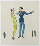 Dancing couple and trees pen and ink and watercolour on paper, mounted unsigned 26.5 x 22.5cm by Dorte Clara Dodo Burgner, ink and watercolour on paper, offered Nov 2016